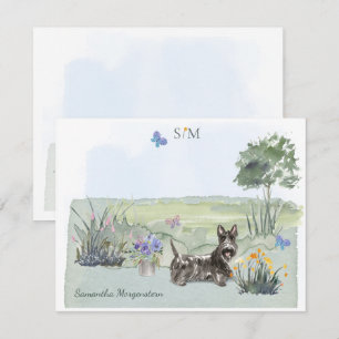 Scottish Terrier Butterfly  Monogram & Name     Card