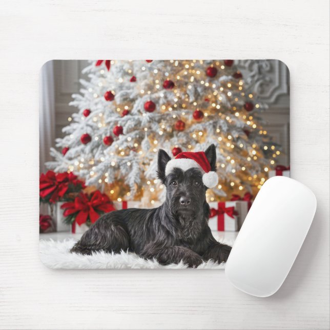 Scottish Terrier By Christmas Tree Mouse Pad (With Mouse)