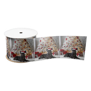 Scottish Terrier By Christmas Tree Satin Ribbon