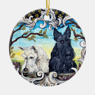 Scottish Terrier Cartouche Ceramic Tree Decoration