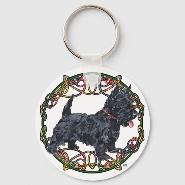 Scottish Terrier Celtic Knotwork Key Ring (Front)