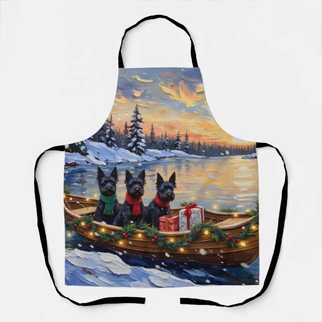 Scottish Terrier Christmas Boat Holiday Apron (Front)