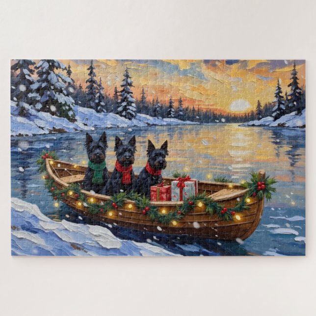 Scottish Terrier Christmas Boat Holiday Jigsaw Puzzle (Horizontal)