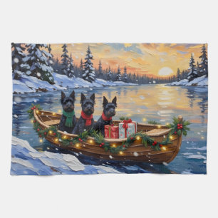 Scottish Terrier Christmas Boat Holiday Tea Towel
