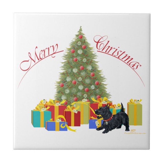 Scottish Terrier Christmas Ceramic Tile (Front)