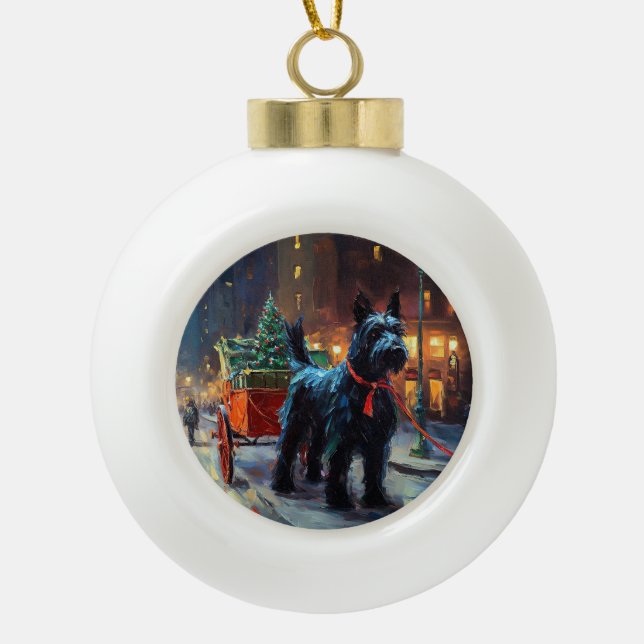 Scottish Terrier Christmas Festive Season  Ceramic Ball Christmas Ornament (Front)