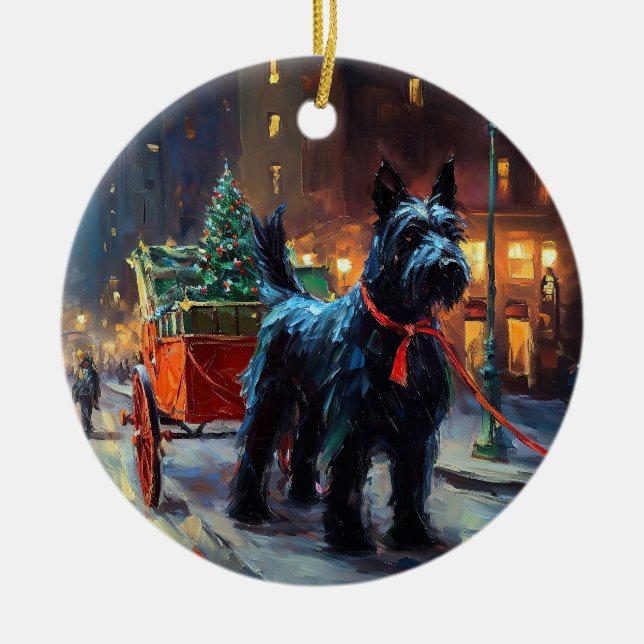 Scottish Terrier Christmas Festive Season  Ceramic Ornament (Front)
