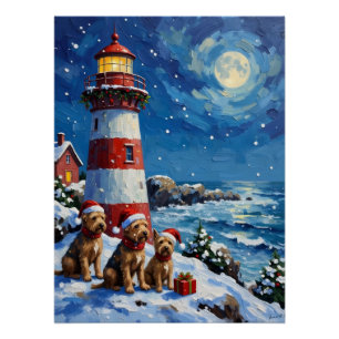 Scottish Terrier Christmas Lighthouse Holiday Poster