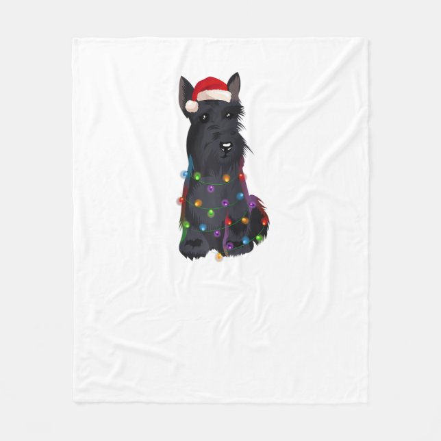 Scottish Terrier Christmas Lights Xmas Dog Lover R Fleece Blanket (Front)