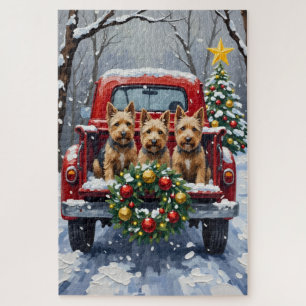 Scottish Terrier Christmas Red Truck Holiday Jigsaw Puzzle