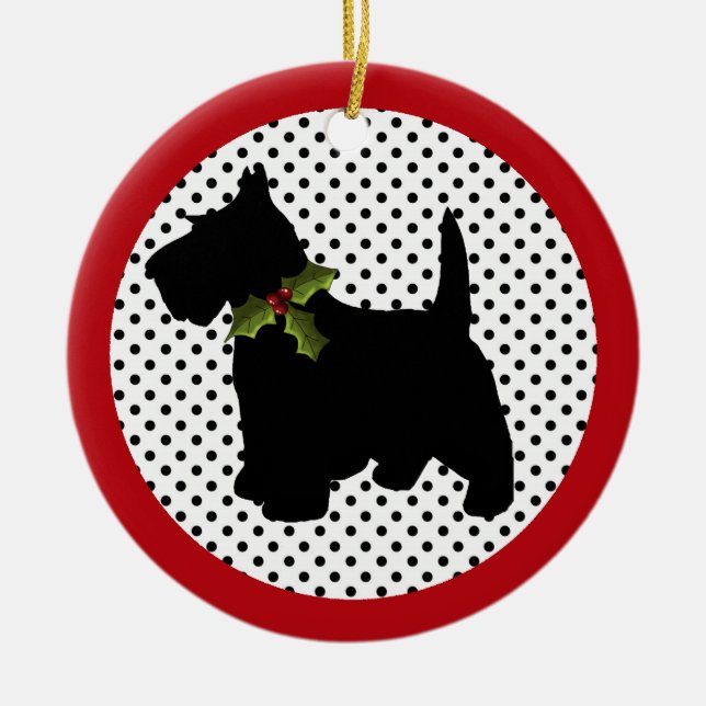 Scottish Terrier Christmas Scottie Dog Ceramic Ornament (Front)