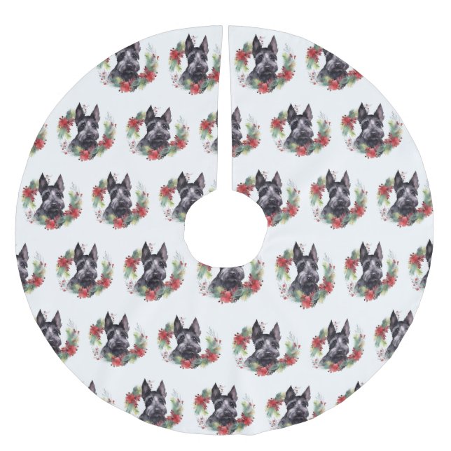 Scottish Terrier Christmas Wreath Festive Pup  Brushed Polyester Tree Skirt (Front)