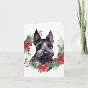 Scottish Terrier Christmas Wreath Festive Pup  Card