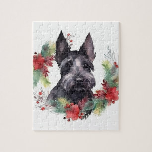 Scottish Terrier Christmas Wreath Festive Pup Jigsaw Puzzle