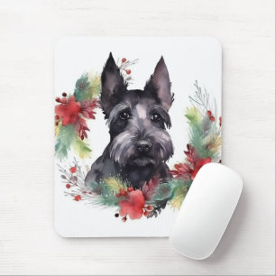 Scottish Terrier Christmas Wreath Festive Pup Mouse Pad