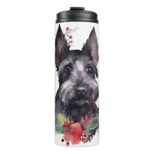 Scottish Terrier Christmas Wreath Festive Pup  Thermal Tumbler