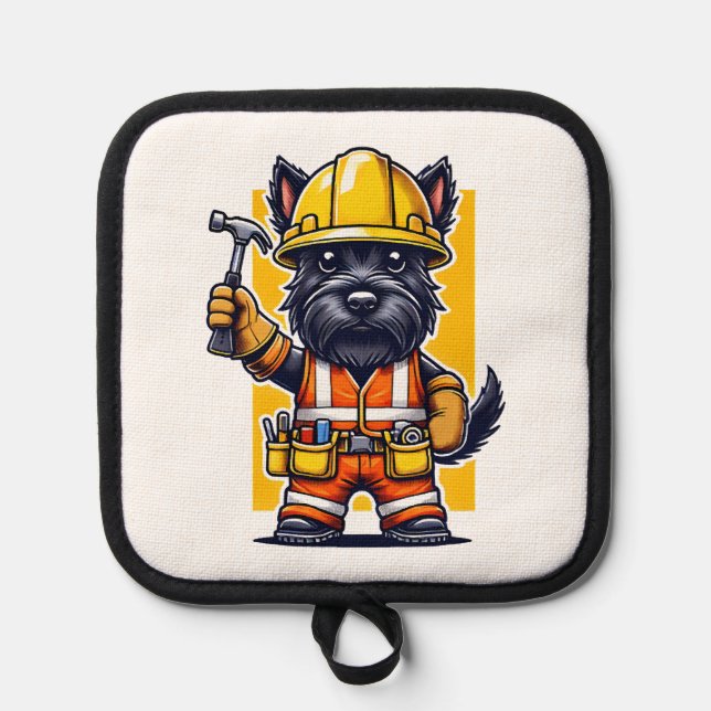 Scottish Terrier Construction Worker Pot Holder (Front)