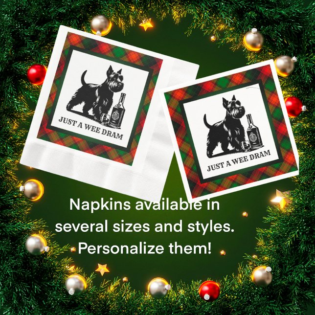 Scottish Terrier Customised Wee Dram Tartan  Napkin (Great stocking stuffers or hostess gifts!)