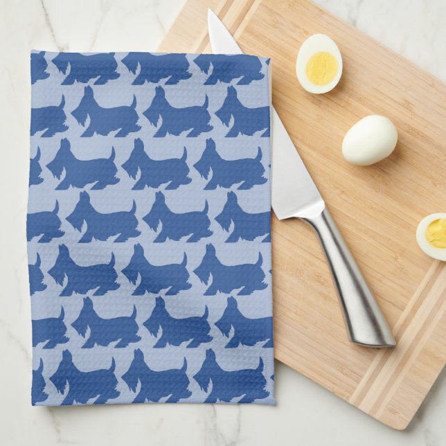 Scottish Terrier Cute Blue Kitchen Towels (Quarter Fold)