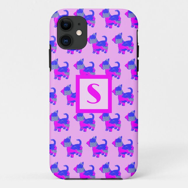 Scottish Terrier Cute Dog Pink Silhouette Monogram Case-Mate iPhone Case (Back)