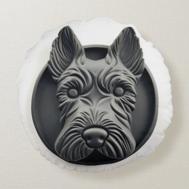 Scottish Terrier Dog 3D Inspired Round Cushion (Back)
