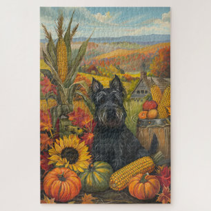 Scottish Terrier Dog Autumn Harvest Thanksgiving Jigsaw Puzzle