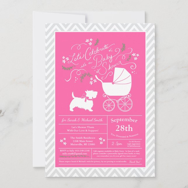 Scottish Terrier Dog Baby Shower Pink Girl Invitation (Front)