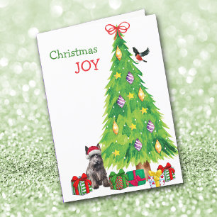 Scottish Terrier Dog, Bird and Christmas Tree Holiday Card