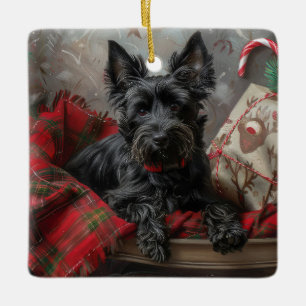 Scottish Terrier Dog Christmas Festive Ceramic Ornament