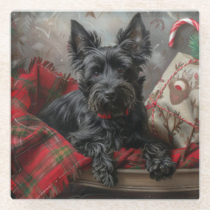 Scottish Terrier Dog Christmas Festive Glass Coaster