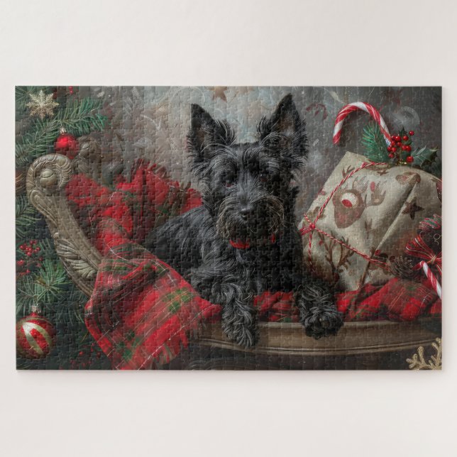 Scottish Terrier Dog Christmas Festive Jigsaw Puzzle (Horizontal)