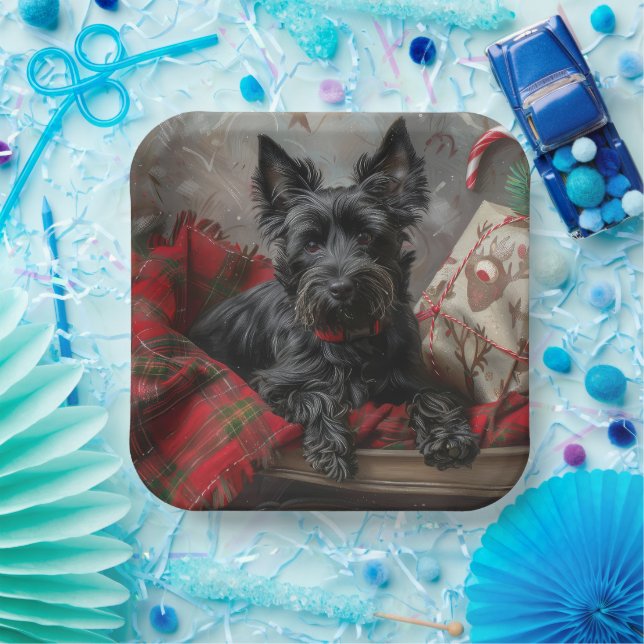 Scottish Terrier Dog Christmas Festive Paper Plate (Party)