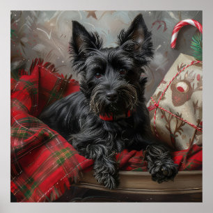 Scottish Terrier Dog Christmas Festive Poster