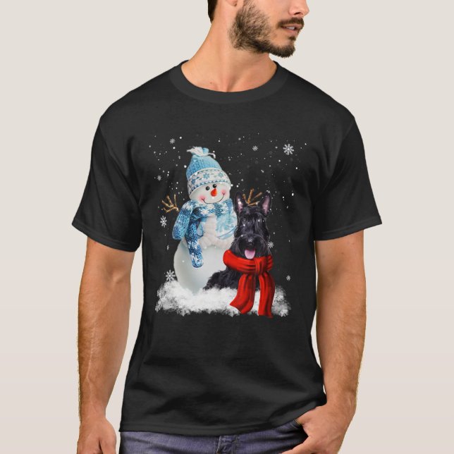 Scottish Terrier Dog Christmas Snowman Christmas P T-Shirt (Front)