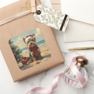 Scottish Terrier Dog Christmas Vintage Beach Square Sticker