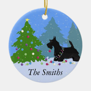 Scottish Terrier Dog Decorating Christmas Tree Ceramic Tree Decoration