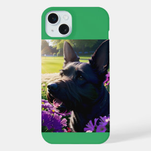 Scottish Terrier Dog Flower and Lawn iPhone 15 Plus Case
