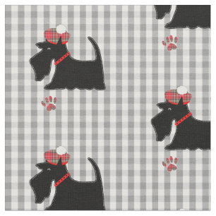 Scottish Terrier Dog Gingham Plaid Cute Fabric