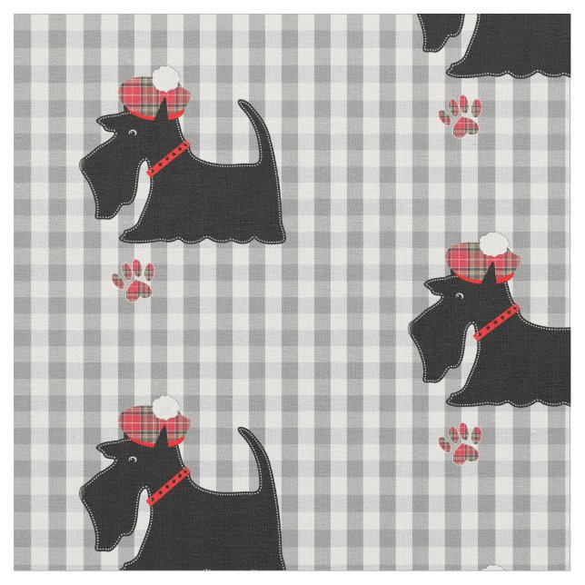 Scottish Terrier Dog Gingham Plaid Cute Fabric (Close Up)