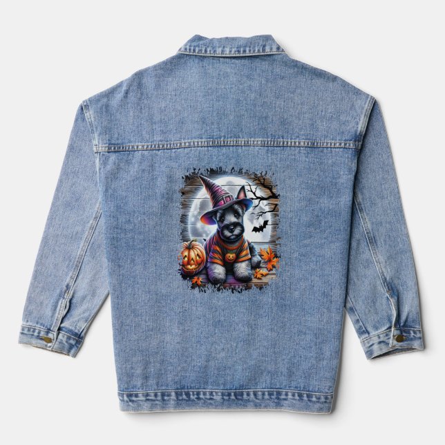 Scottish Terrier Dog Halloween Denim Jacket (Back)