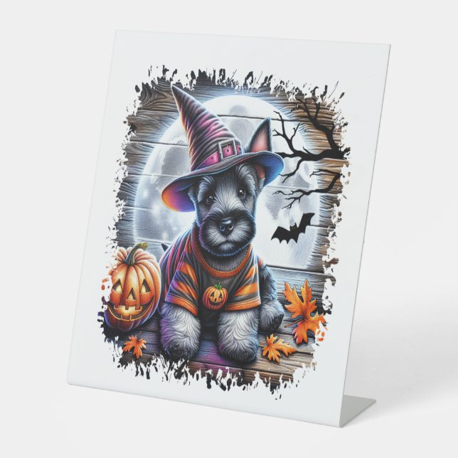 Scottish Terrier Dog Halloween Pedestal Sign (Front)