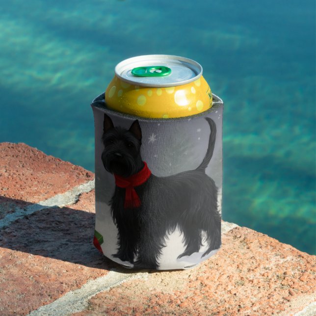 Scottish Terrier Dog in Snow Christmas Can Cooler (In Situ Pool)