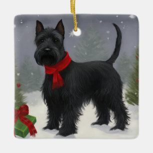 Scottish Terrier Dog in Snow Christmas Ceramic Ornament