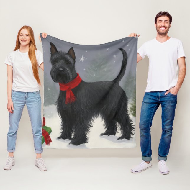 Scottish Terrier Dog in Snow Christmas Fleece Blanket (In Situ)