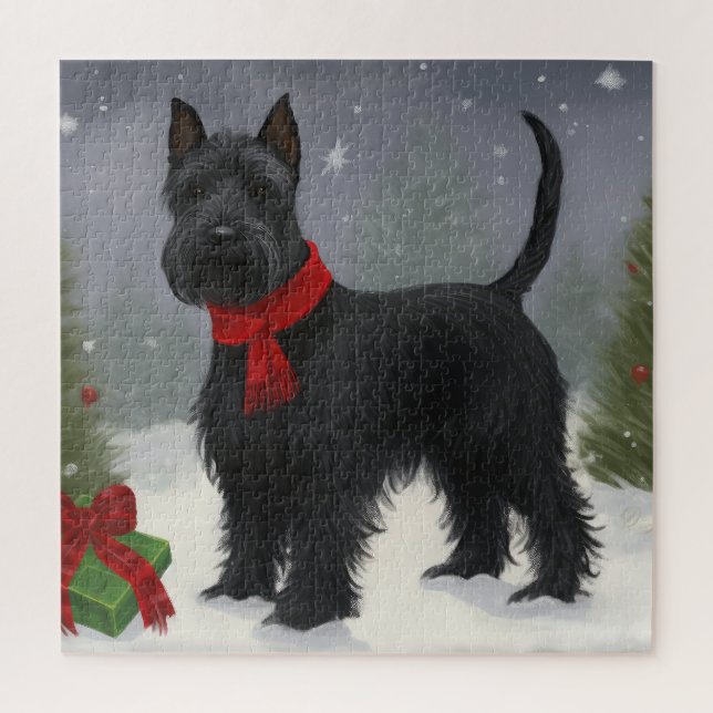 Scottish Terrier Dog in Snow Christmas Jigsaw Puzzle (Vertical)