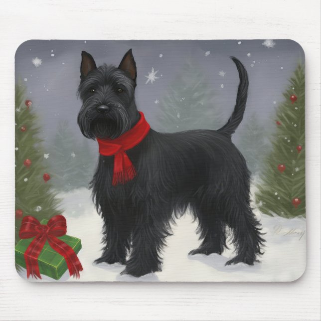 Scottish Terrier Dog in Snow Christmas Mouse Pad (Front)