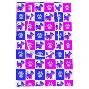 Scottish Terrier Dog & Paw Crazy Hot Pink and Blue Medium Gift Bag