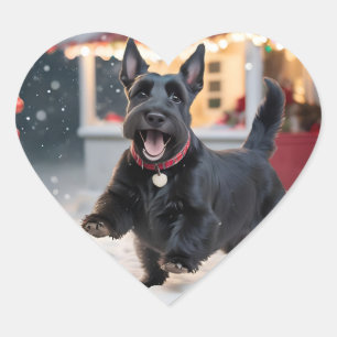 Scottish Terrier Dog Playing Christmas Snow Heart Sticker