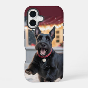 Scottish Terrier Dog Playing Christmas Snow iPhone 16 Case