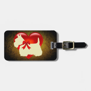 Scottish Terrier dog, red heart, bow, granite gold Luggage Tag